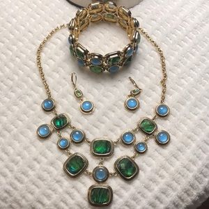 Blue and green beaded fashion set